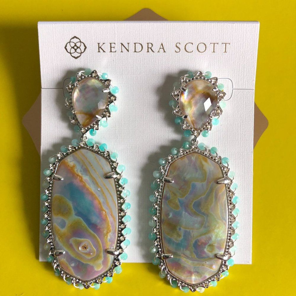 KENDRA SCOTT Silver Iridescent Abalone Parsons Beaded Oval Drop Earrings